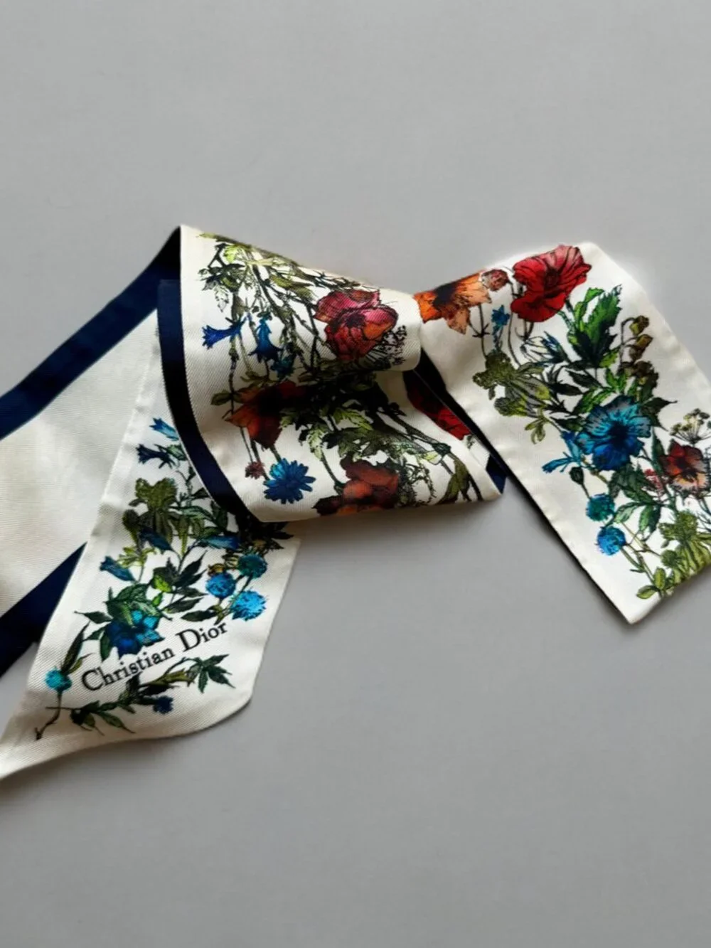 Christian Dior White D-Millefiori Floral Mitzah Silk Scarf